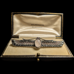 Art Deco Egyptian Revival Sterling Silver & Rose Quartz / Marcasite Brooch