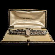 Art Deco Egyptian Revival Sterling Silver & Rose Quartz / Marcasite Brooch