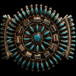 Sterling Silver Native American Turquoise Cluster Needlepoint Cuff Bracelet Signed GF