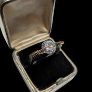 T. Plodowski Sterling Silver, 14K Gold & CZ Tension Set Bypass Solitaire Ring Size 7 1/2