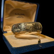 Vintage Gold Filled Wide Etched Floral Hinged Bangle