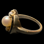 Vintage Art Deco 10K Gold and Pearl Enamelled Ring Size 6