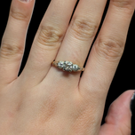 14K Vintage White and Yellow Gold Three Stoned Diamond Estate Ring 6 3/4