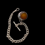 Sterling Silver and Amber Watch Fob With Leaf