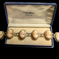 .800 Silver Right Facing Shell Cameo Link / Panel Bracelet