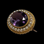 Victorian 14K Gold Natural Amethyst & Seed Pearl Brooch / Pendant
