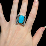 Navajo / Vintage Pawn Silver Square Sterling Silver & Turquoise Cabochon Ring Size 6