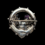 Vintage Sterling Silver Scottish Thistle Brooch with Purple Glass & Agate Specimen