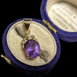 14K Yellow Gold Amethyst & Diamond Drop Pendant