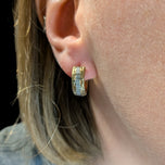 10K Yellow & White Gold Two Tone Etched Pattern Huggy Hoop Earrings by SCJ