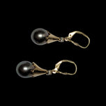 14K Yellow Gold Tahitian Black Pearl & Diamond Drop Hinge Hoop Earrings