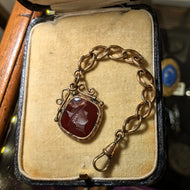 Gold Filled Carved Carnelian Intaglio Watch Fob Chain with Dog Clip