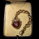 Gold Filled Carved Carnelian Intaglio Watch Fob Chain with Dog Clip
