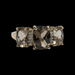 14K Yellow Gold Cushion Cut Smokey Quartz & Diamond Ring Size 8 3/4