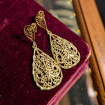14K Yellow Gold Filigree Open Work Drop Earrings