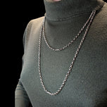 Vintage .800 Silver Rolo Link Watch Fob Chain or Muff Chain Necklace 50" Bolt Clasp