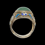 Early Chinese Export Ring Gilt Silver, Enamel and Jade Butterflies