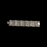 Sterling "S&F" Filigree Storytelling Panel Link Bracelet Asian Figures & Symbols