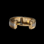 10K Yellow & White Gold Two Tone Etched Pattern Huggy Hoop Earrings by SCJ