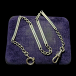 Sterling Silver Art Deco Watch Fob Chain with Panels, Dog Clip & Bolt Clasp 12"