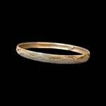 Brushed 10K Yellow Gold Diamond Cut / Satin Bangle Bracelet with Geometric Design 1/4"