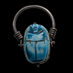 Sterling Silver & Faience Scarab Beetle Swivel Ring Egyptian Revival Size 8
