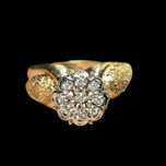 10K Yellow Gold & Diamond Statement / High Profile Textured Cocktail Ring Size 9