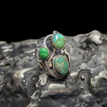 Sterling Silver Three Stone Green Turquoise Statement Ring Size 8 1/2