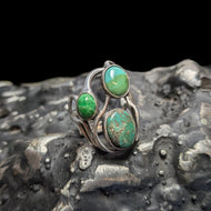 Sterling Silver Three Stone Green Turquoise Statement Ring Size 8 1/2