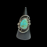 Mexico Sterling Silver Turquoise Cabochon Star & Swirl Shadowbox Ring Size 5.5