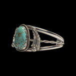 Native American Navajo Natural Turquoise & Silver Cuff with Feathers