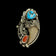 Sharon Cisco Navajo Native American Bear Claw Ring with Turquoise & Coral Size 10 1/4