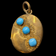 Antique Engraved / Etched Brass Locket With Persian Turquoise Coloured Glass Locket