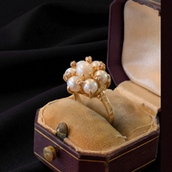 14K Yellow Gold, Pearl and Diamond Cluster Ring
