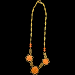 Vintage Brass Chain Link Necklace with Coral Coloured Celluloid Flowers
