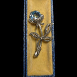 Sterling Silver, Marcasite & Blue Topaz Flower Brooch Art Deco