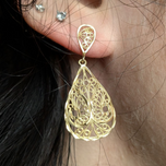 14K Yellow Gold Filigree Open Work Drop Earrings