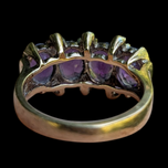 10K Yellow Gold 4 Stone Amethyst & Diamond Band Ring