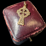 9K Yellow Gold Celtic Cross Charm / Pendant With Knotwork / Scroll Details