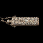 Art Nouveau Floral Chatelaine Silver Perfume Bottle with Chain