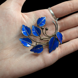 Sterling Silver Denmark Jemax Blue Leaf Guilloche Enamel Brooch