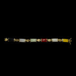 Vermeil Silver Panel Bracelet with Chinese Characters & Gemstones & Jade
