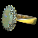 14K & 18K Gold White Opal Mosaic Diamond Halo Ring Squared Shank