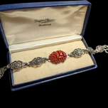 Art Deco Carved Glass & Marcasite Panel Link Bracelet Sterling Silver