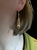 9K Yellow Gold Etruscan Revival / Torpedo Long Drop Dangle Lever Back Earrings