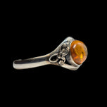 Sterling Silver Split Shank Cognac Baltic Amber Cuff Bracelet: Floral Motif
