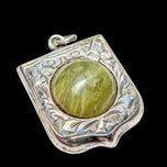 Antique Victorian Silver Scrollwork Shield Watch Fob Pendant Green Scottish Iona Marble Cabochon