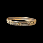 10K Yellow Gold Brushed Bangle Bracelet Satin / Diamond Cut Etching with Geometric Design 5/8"