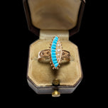 14K Rose Gold Victorian Era Turquoise & Seed Pearl Marquise Ring Size 8 1/4