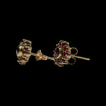 14K Yellow Gold Garnet Flower Cluster Stud Earrings